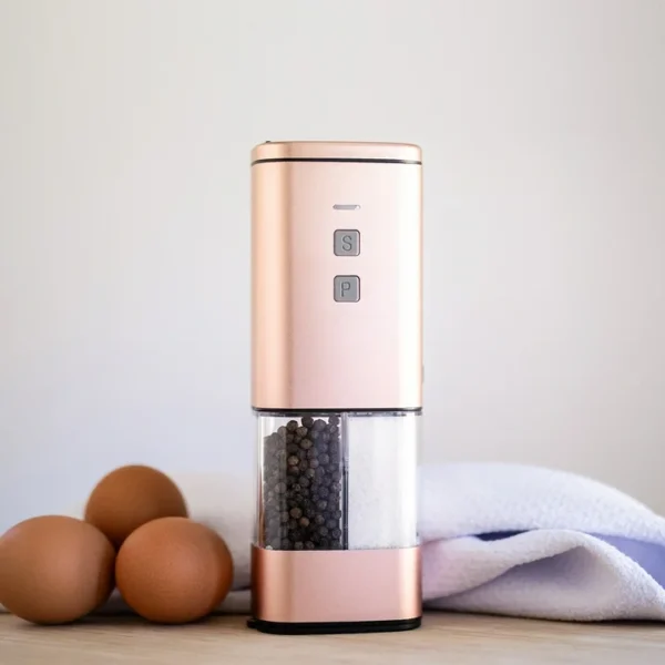 2-in-1 USB Rechargeable Salt and Pepper Grinder – Single Pack Electric Grinder with Adjustable Coarseness, LED Light, and One-Handed Operation – Neutral Color – Peachy Beige - Image 5