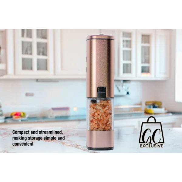 2-in-1 USB Rechargeable Salt and Pepper Grinder – Single Pack Electric Grinder with Adjustable Coarseness, LED Light, and One-Handed Operation – Neutral Color – Peachy Beige - Image 2