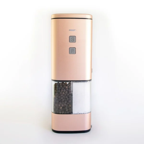 2-in-1 USB Rechargeable Salt and Pepper Grinder – Single Pack Electric Grinder with Adjustable Coarseness, LED Light, and One-Handed Operation – Neutral Color – Peachy Beige - Image 3
