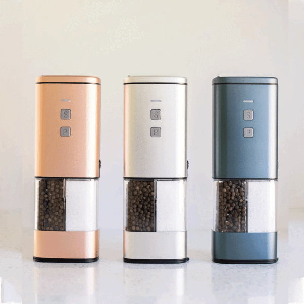2-in-1 USB Rechargeable Salt and Pepper Grinder – (Pack of 3) Electric Grinder Set with Adjustable Coarseness, LED Light, and One-Handed Operation – Premium Kitchen Tool for Cooking, Dining