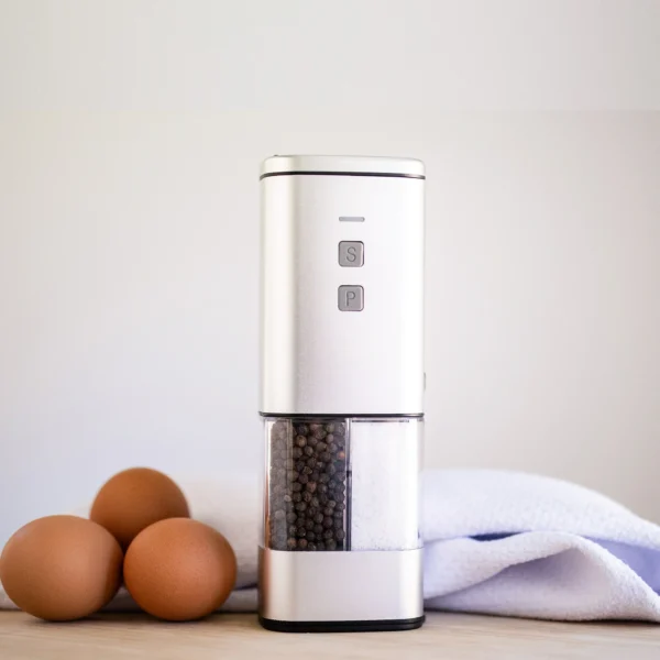 2-in-1 USB Rechargeable Salt and Pepper Grinder – Single Pack Electric Grinder with Adjustable Coarseness, LED Light, and One-Handed Operation – Neutral Color – Premium Kitchen Tool (Warm Gray) - Image 4