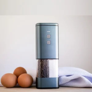 2-in-1 USB Rechargeable Salt and Pepper Grinder – Single Pack Electric Grinder with Adjustable Coarseness, LED Light, and One-Handed Operation – Neutral Color – Saturated Blue